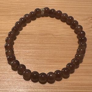Handmade Brown Glass Stretch Bead Bracelet with Goldtone  Accent